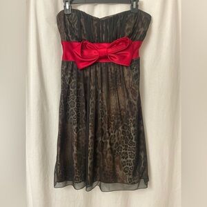 Windsor Strapless Leopard Print Dress with Red Bow